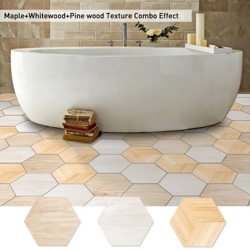 Japanese Wood Grain Hexagon Floor Sticker Removable Self Adhesive Wall Tile Decal