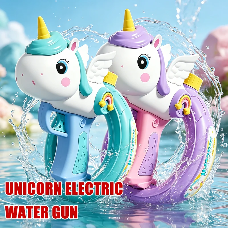 Unicorn Electric Squirt Gun Continuous Shooting Watergun Large Capacity Long Range Summer Beach Outdoor Play Toy