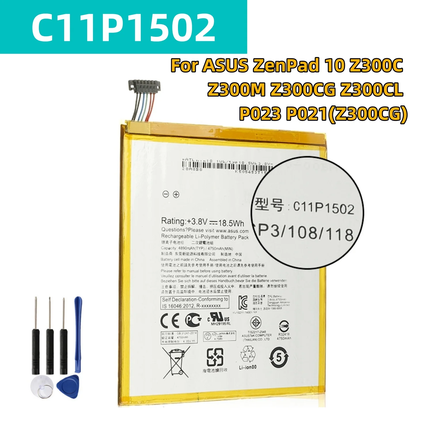 C11P1502 Original Tablet PC Battery For ASUS ZenPad 10 Z300C Z300M Z300CG Z300CL P023 P021(Z300CG) P01T 10.1 4890mAh+Tools