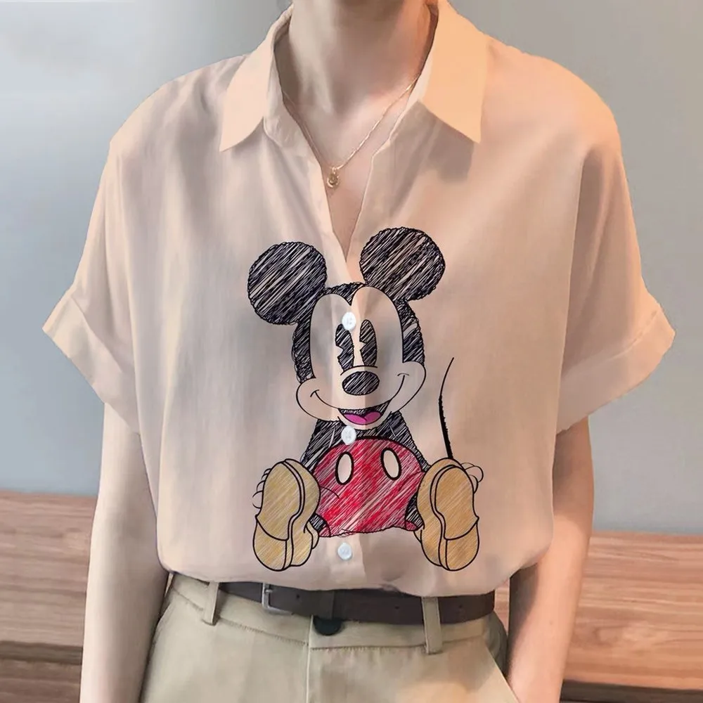 New Streetwear Mickey Minnie Anime Summer Disney Brand Harajuku Short Sleeve Shirts Fashion Casual Ladies Kawaii Tops Y2K