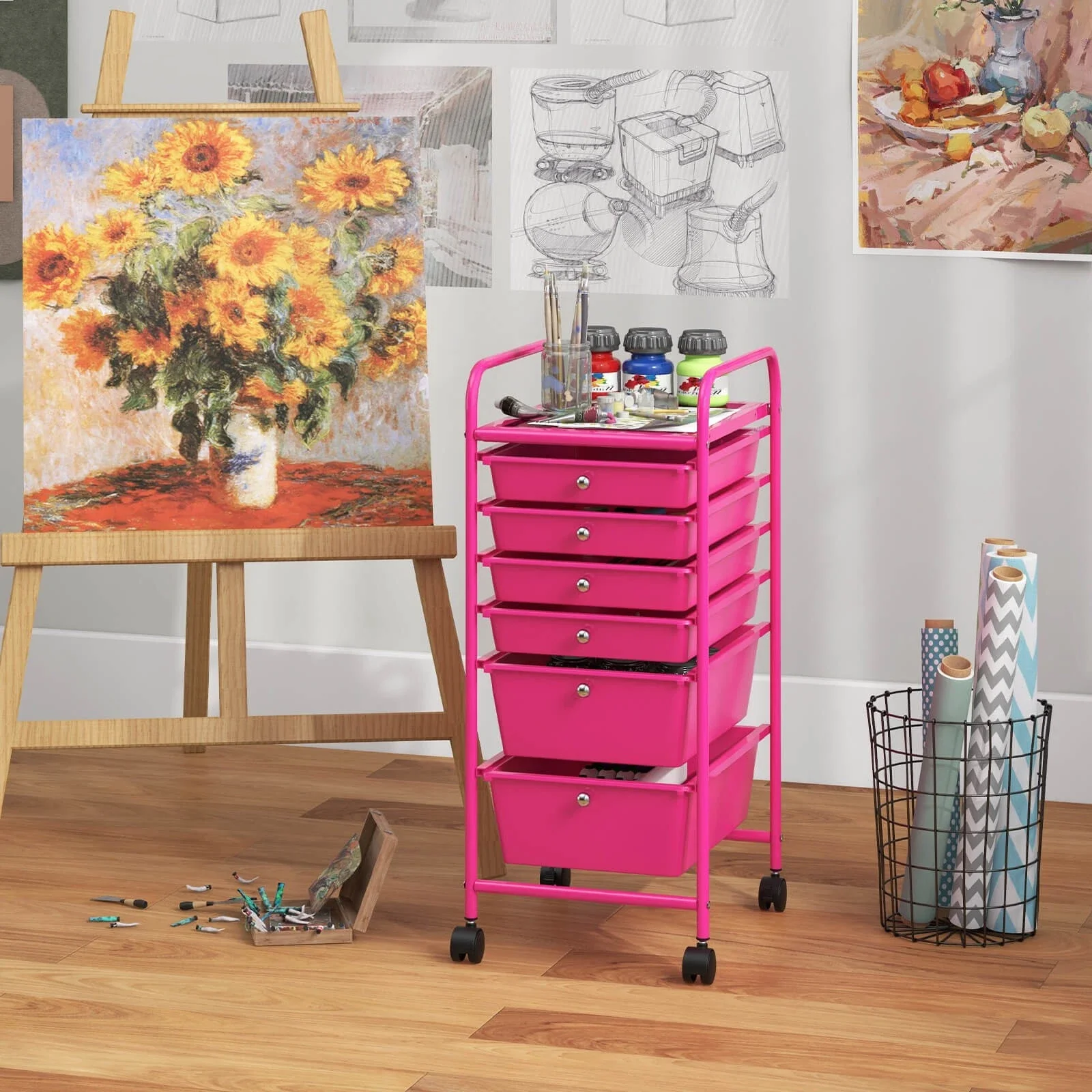

6 Drawer Rolling Storage Cart Scrapbook Paper Office Organizer Macaron