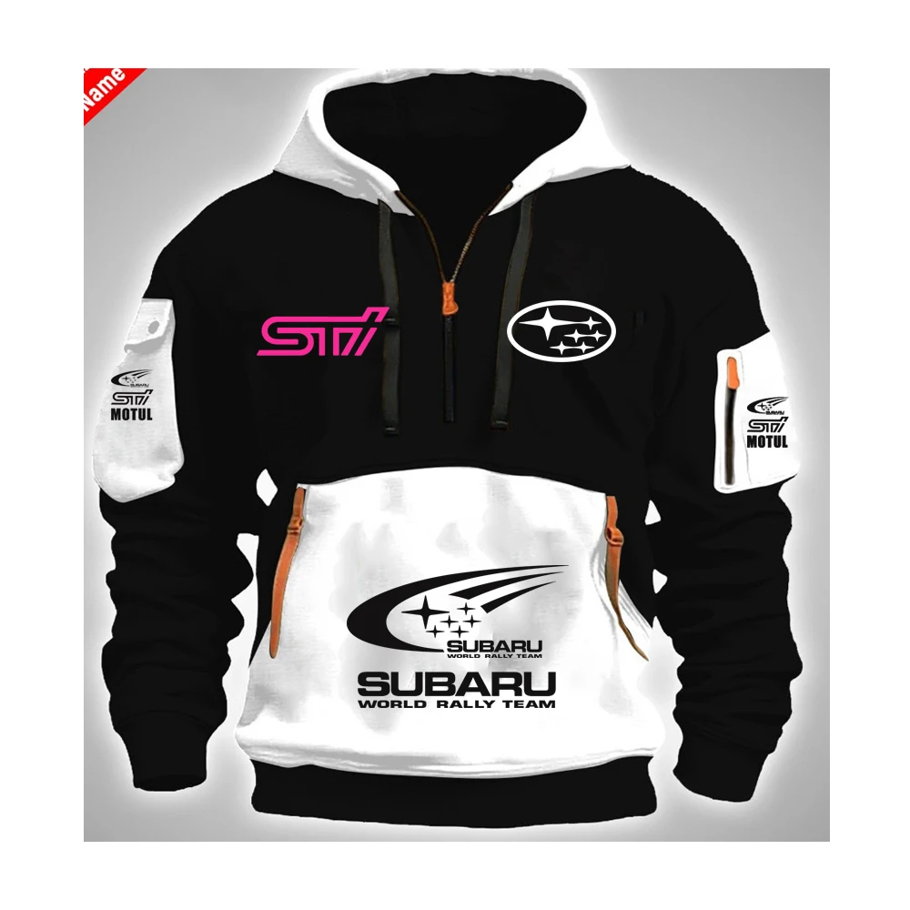 

SUBARU3D Printed Splicing Hoodie Men's Half Zipper Multi Pocket workwear hoodie Casual Top Large