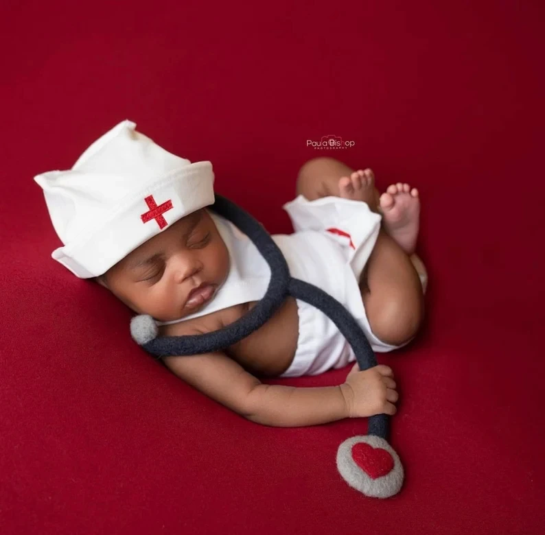 2024 Newborn Photography Props Baby  Handmade Wool Stethoscope Doctor Nurse Set for Baby Accessories Studio Shooting Photo Prop