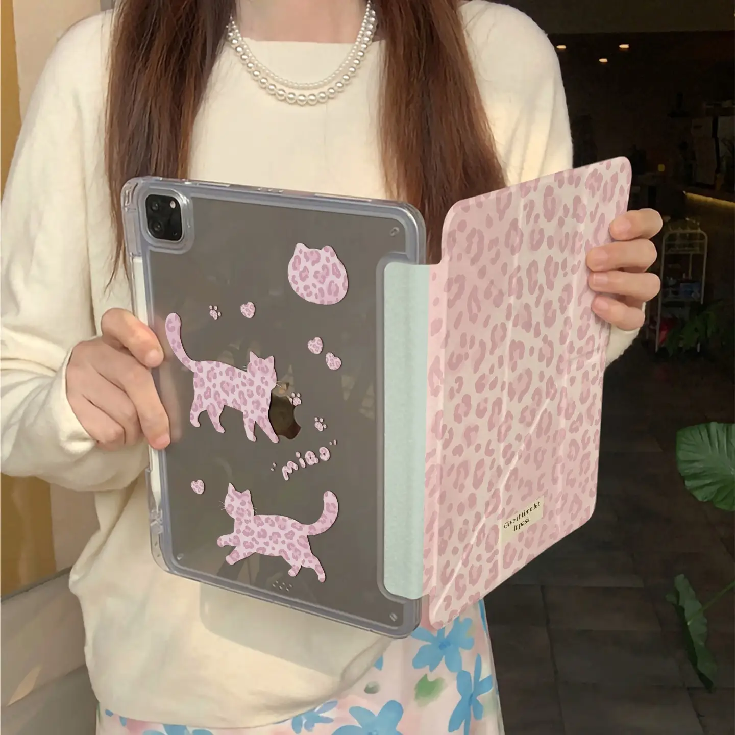 Ins Korean Pink Leopard-Print Y2K Tablet Case For iPad Pro 13in 11th M5M4 12.9in A16 7/8/9/10th Air4/5/6/7 11in M2 M3 Mini Cover