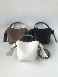 Bolso de mano de cuero con lazo para mujer, bandolera de un solo hombro, bolso de cubo