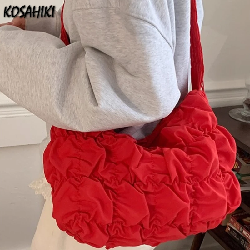 

2025 Fashion Sweet Pleated Cloud Bag Women Streetwear Simple All Match Shoulder Bag Y2k Aesthetic Ins Crossbody Handbags Women