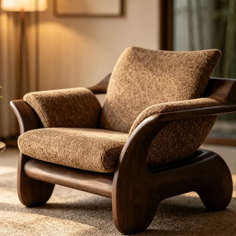 New Chinese Solid Wood Single Sofa Chair 2026 Creative Old Money Style Nordic Medieval Simple Special Shaped Armchair for