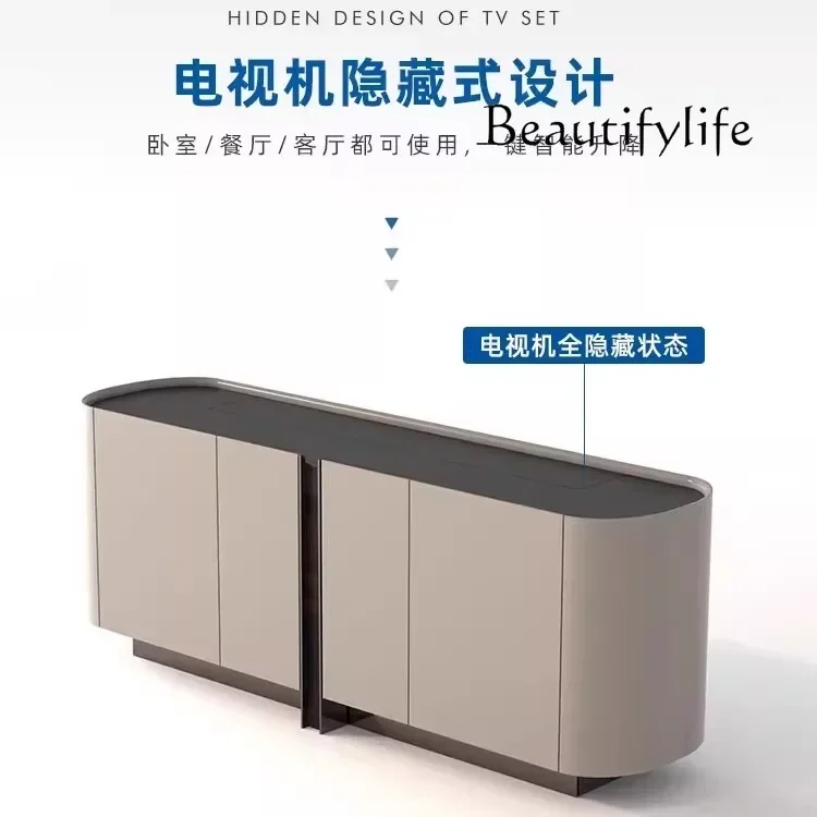 lifting TV cabinet integrated hidden bedside TV cabinet  Italian light luxury electric remote control