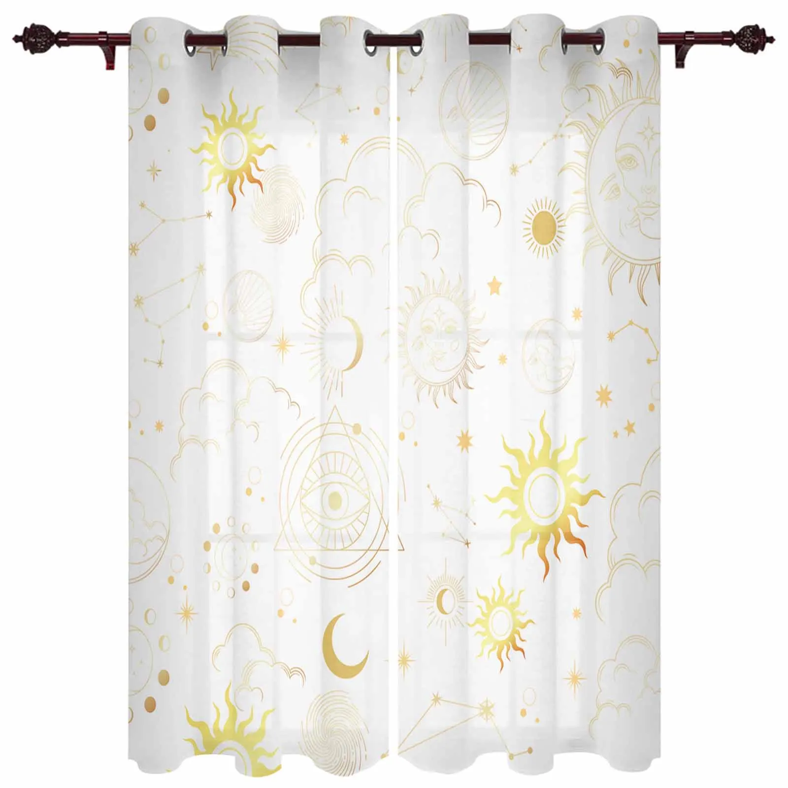 Stars Moon Sun Abstract White Window Curtains for Living Room Luxury Bedroom Curtains Coffee Dining Room Drapes