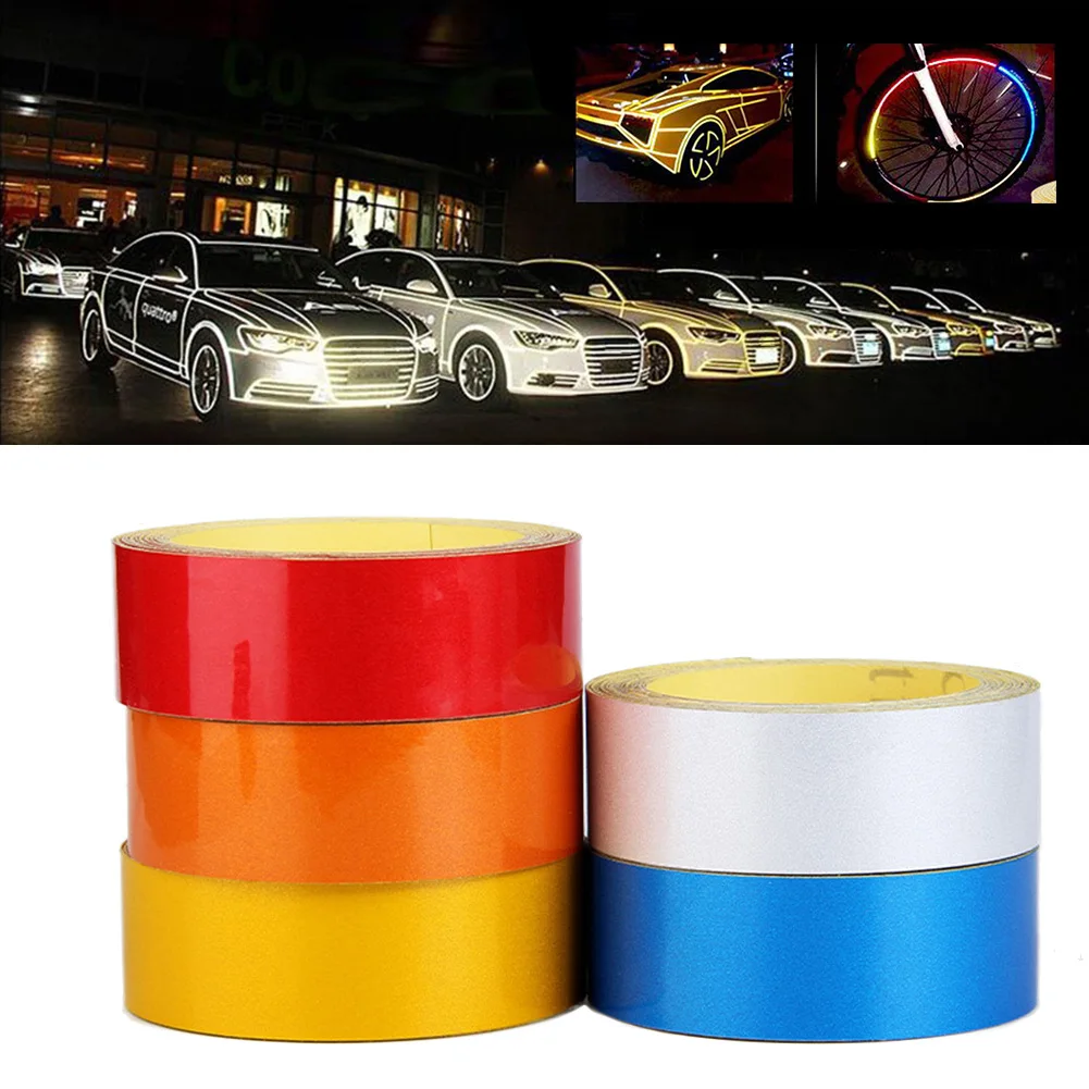 5 Colors Motorcycle Rim Tape Reflective Wheel Stickers Car Warning Effect Decals Luminous Tape Roll Bright Safety Stickers