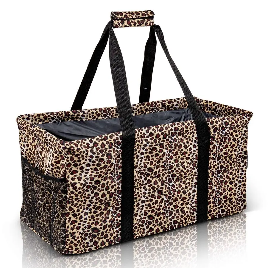 

Большая универсальная большая сумка Большая складная многоразовая проволочная рама Прямоугольная холщовая корзина с двумя внешними карманами для пляжа,