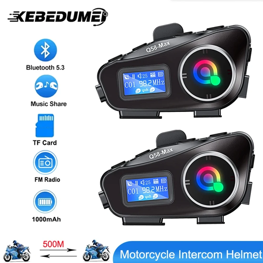 Kebidumei Bluetooth Motorcycle Intercom Helmet Headset 500M Wireless Communication Interphone Music sharing Waterproof Headphone