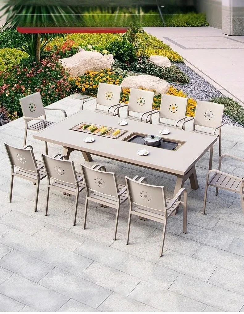 

Garden Barbecue Table and Chair Combination Villa Garden Outdoor Dining Table and Chair