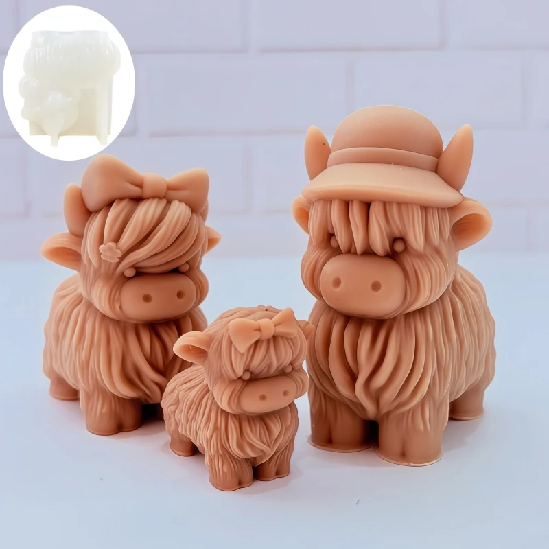 3 pièces/ensemble mignon vache bougie Silicone moule portant chapeau vache papa forme résine moule sourire honnête arc Yak maman gypse moules cadeau