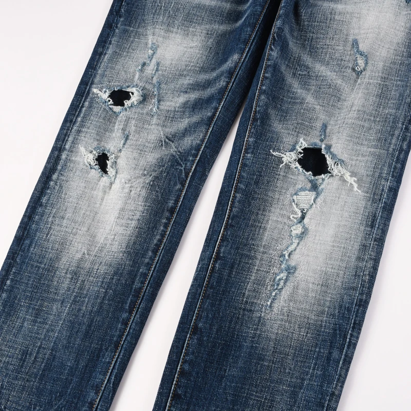 

Мужские джинсы Y2K Street Designer Fashion: ретро-стиль, синие, стрейч, облегающие, с дырками и заплатками, рваные, брендовые, винтажные, джинсовые брюки для мужчин