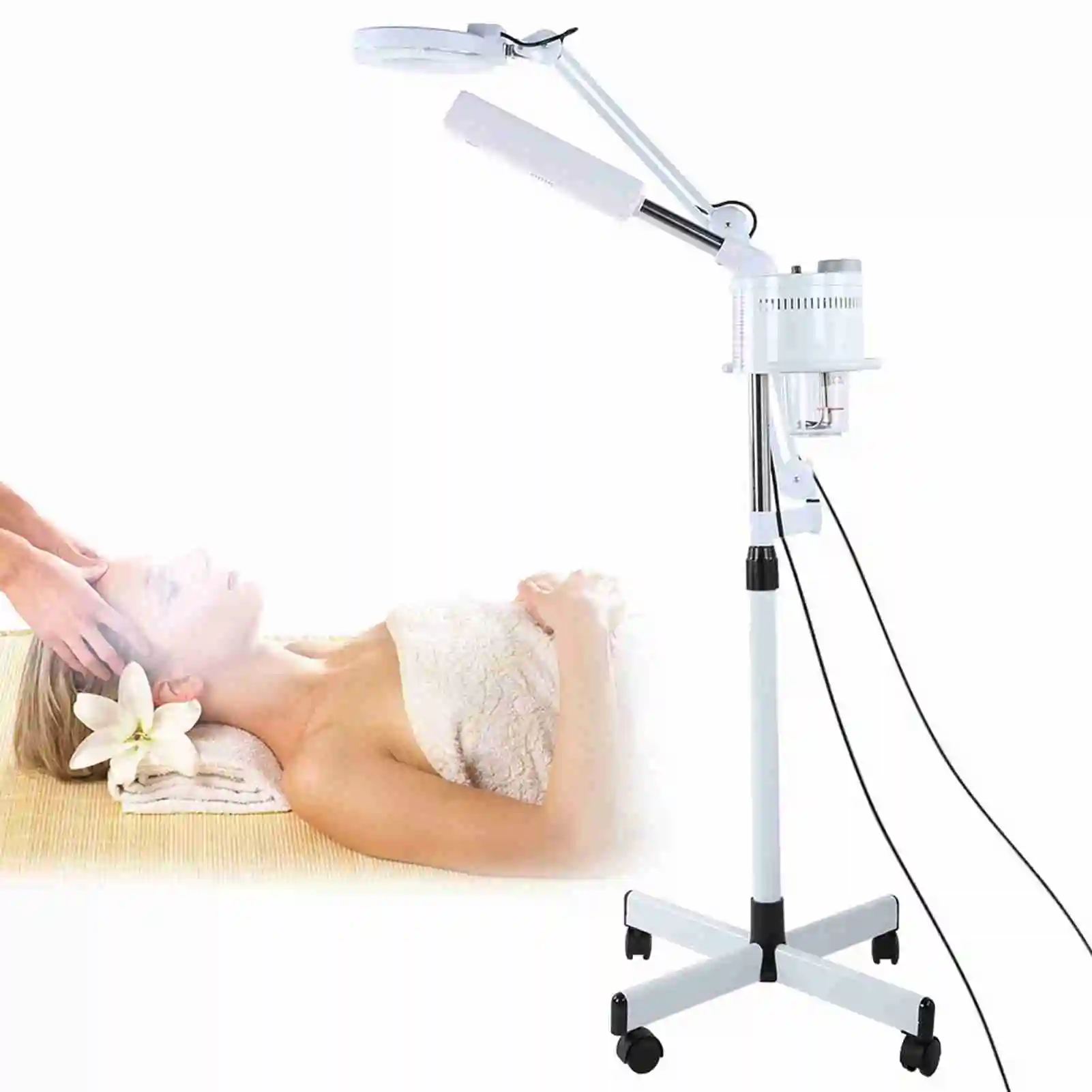 

3 in 1 UV Facial Steamer Cold Light LED 5X Magnifier Floor Lamp Facial Steamer Machine Spa Salon