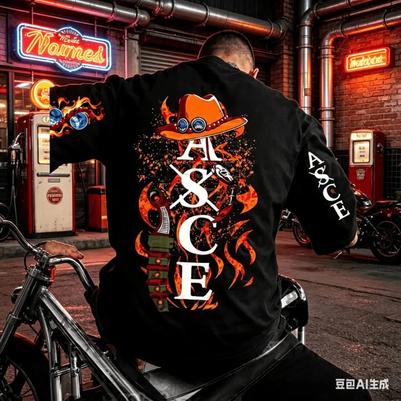One Piece Herren-T-Shirt Portgas D. Ace, japanischer Anime, Sommer, Junge, Frühling und Herbst, kurze Ärmel für Kinder, Eltern-Kind-Kleidung
