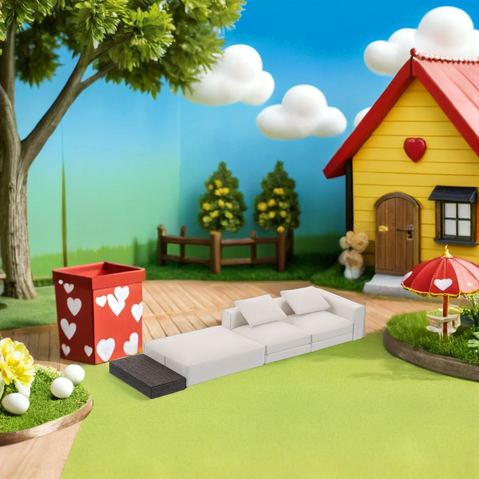 Miniaturowy zestaw mebli do salonu w skali 1:20: sofa, kanapa, poduszki, akcesoria do zabawy w udawanie, sztuczne meble do domku dla lalek.