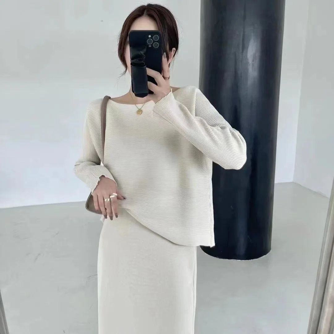 New Autumn Korean Fashion Knitted Two Piece Set for Women Casual Loose Cardigan Sweater + Split Midi Skirt Sets Elegant Suits