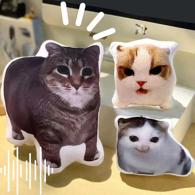 Voice Doll Cat Voice Keychain With Sound Decompression Soft Plush Squeeze Talking Cat Keychain Realistic Meow Sound Kids Toy