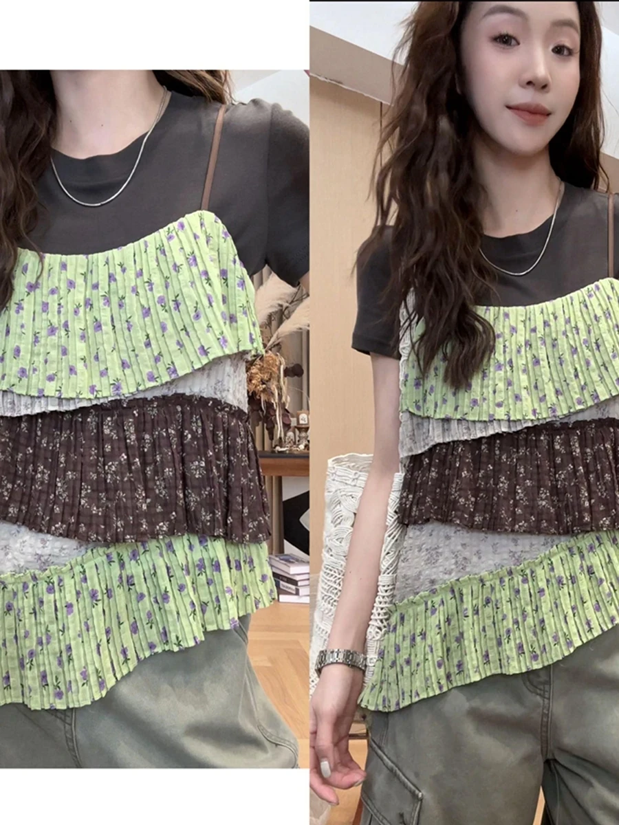 

plus Size Women's Summer Fashionable Contrast Color Block Tank Top Slimming Ensemble Large Clothing Personality Trendy Splice