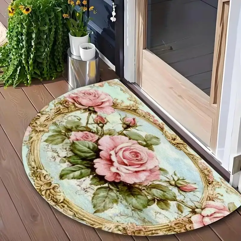 Rococo Style Semi-circular Carpet European Court Style Printed Carpet Living Room Bedroom Kitchen Entrance Decoration Carpet