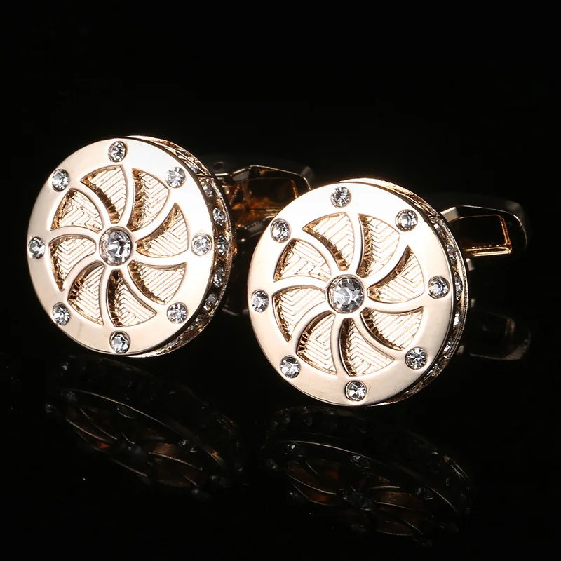 Round Wheel Shaped Men's Cufflinks Sleeve Nails Real Gold Plated Rose Gold Copper Sleeve Luxury Jewelry Buttons