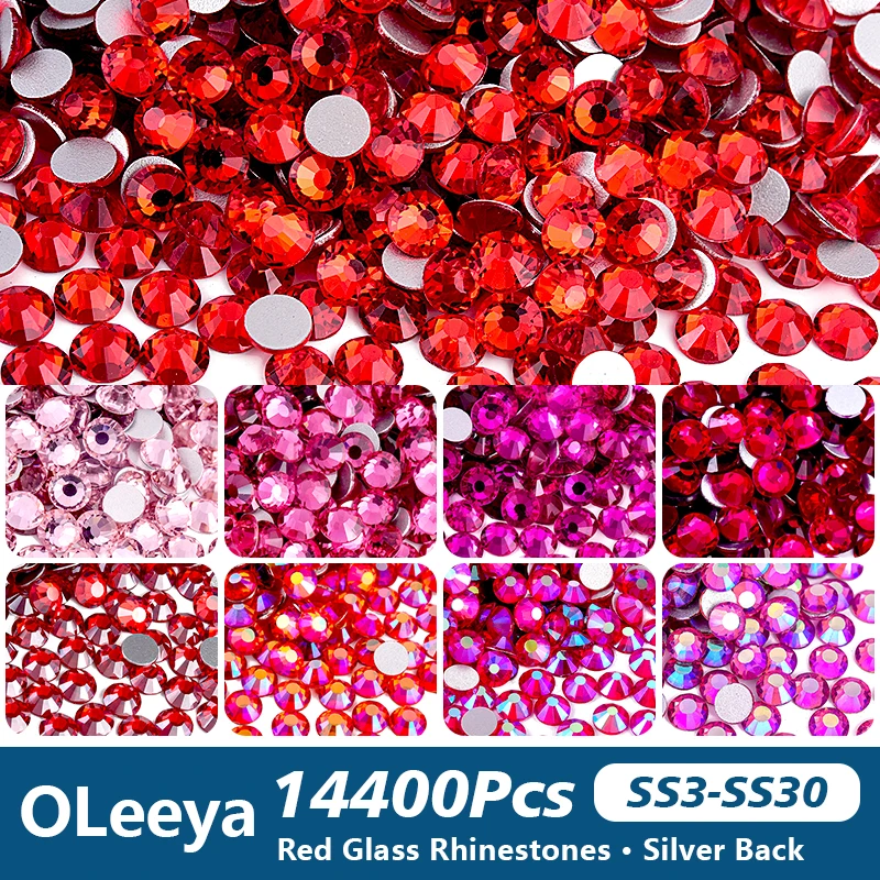 Large Packaging Glass FlatBack Rhinestones Red Rose Crystal Non Hotfix Rhinestones Dress Nails Art Diamond Stones Accessories