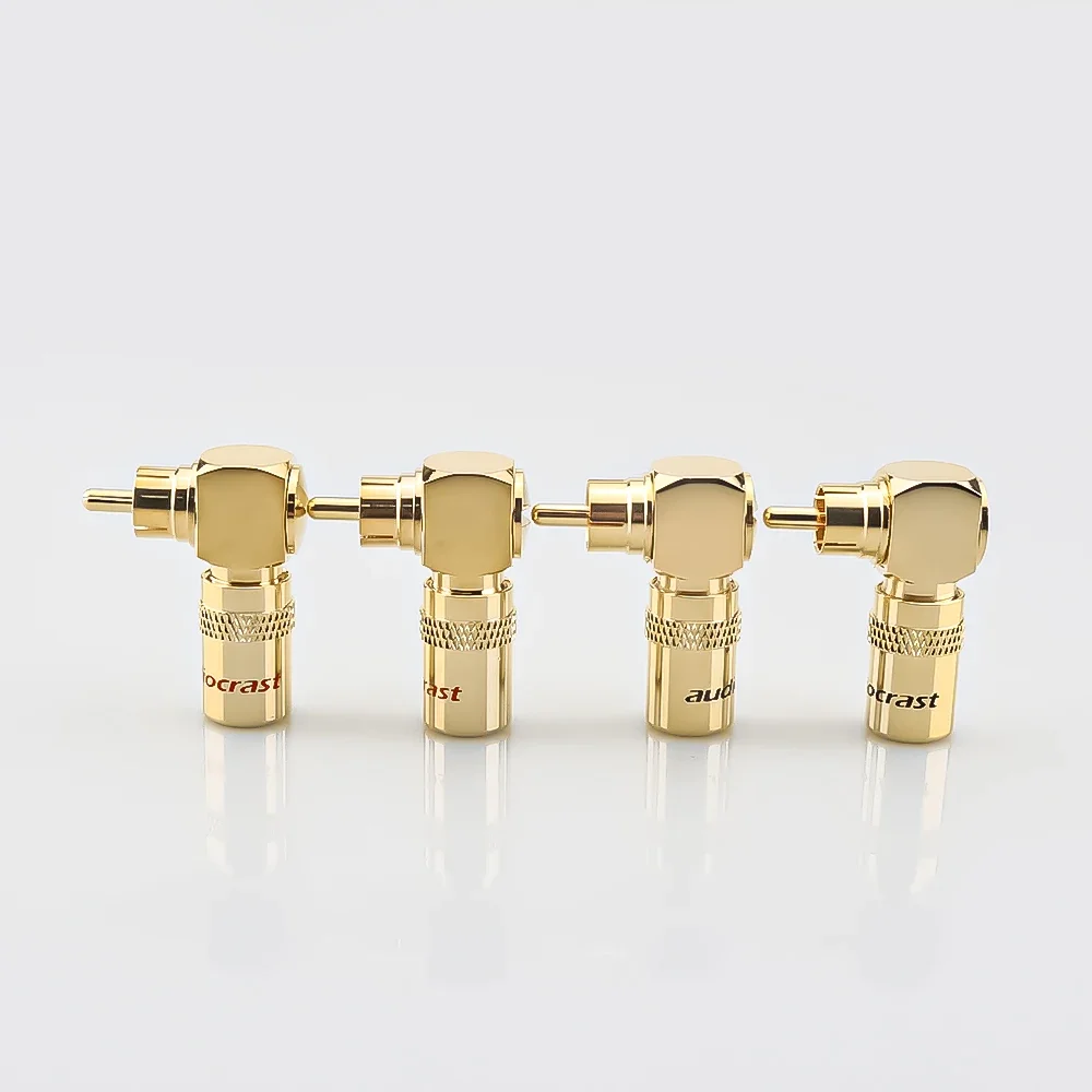 4 buah 24K emas 90 derajat sudut kanan Speaker RCA colokan Audio konektor Jack untuk musik HiFi Audio