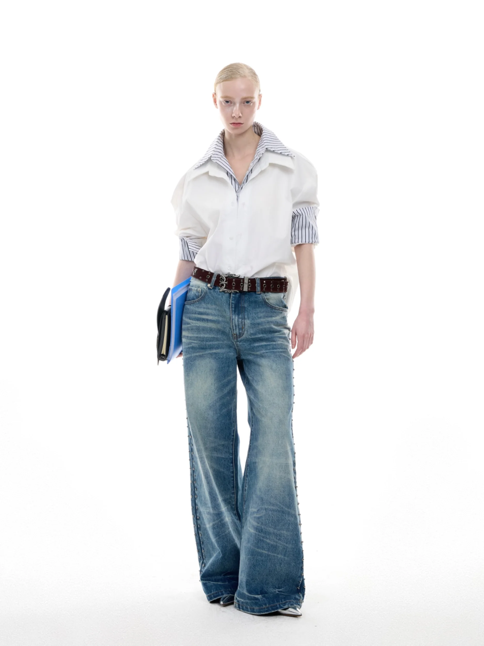 ArguE CulturE Heavy Duty Washed Vintage Flared Jeans Loose Long Pants Summer Creamy Water Ripple Detail Youth Fashion Jeans