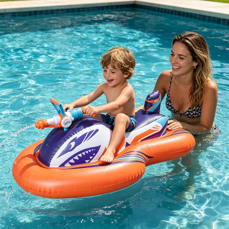 Children's Water Motorboat Pool Toys Inflatable Mount Swimming Ring Water Toys Motorboat