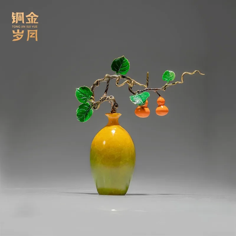New Chinese Style Copper Art Square Vase Fulu Ruyi Gourd Ornament for Living Room Entrance Office Villa Lobby Home Decor Gift