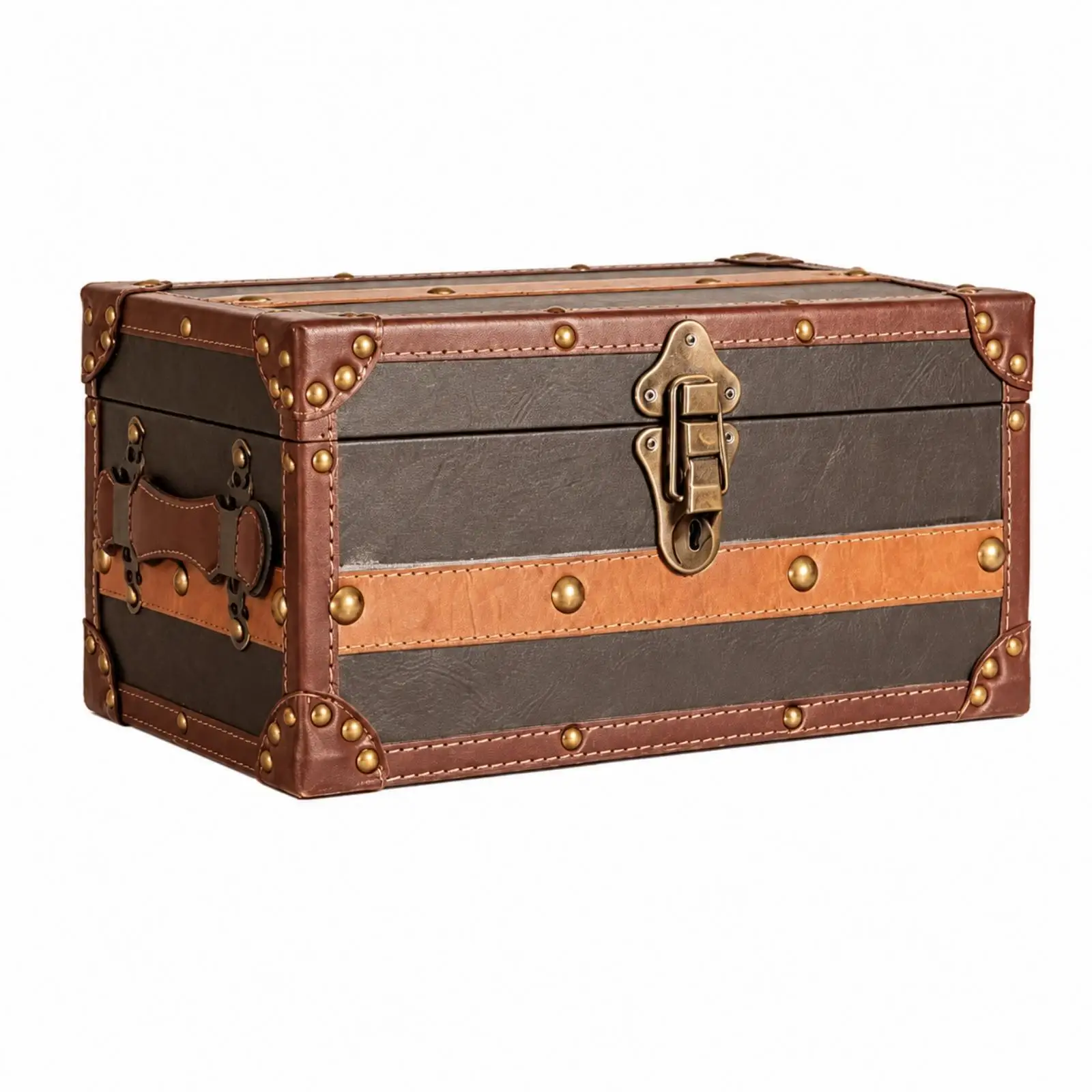 Vintage-Style Storage Trunk Retro Desktop Storage Trunk with Hinged Lid Distressed for Home Decor, Photography Props, Shop