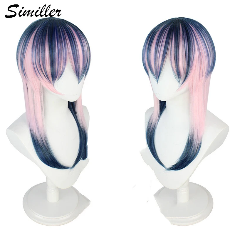 

Similler Women Synthetic Cosplay Wigs Long Straight Hair Heat Resistance Blue Pink Ombre Anime Wig with Bangs