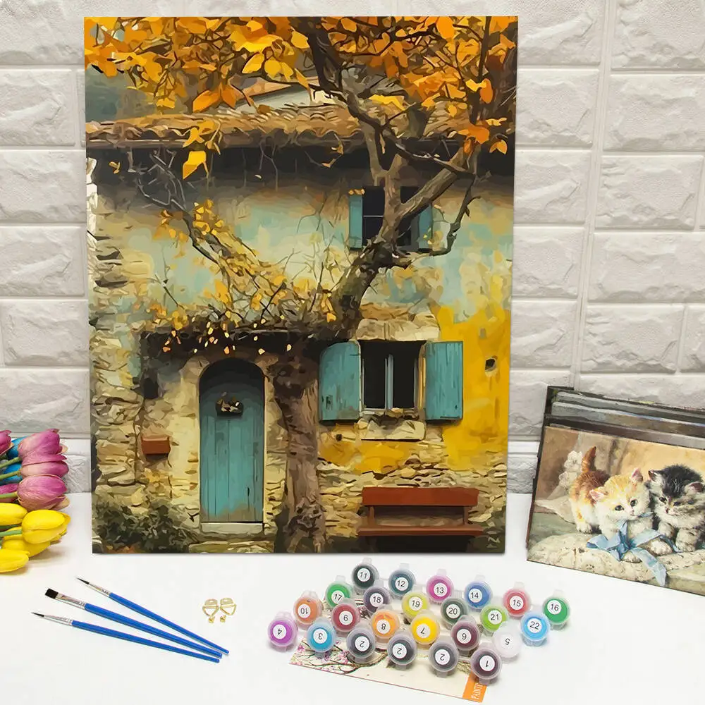 

DIY Drawing By Numbers House Tree Digital Oil Painting Scenery Landscape Arts And Crafts Supplies Adults Home Decoration Gift