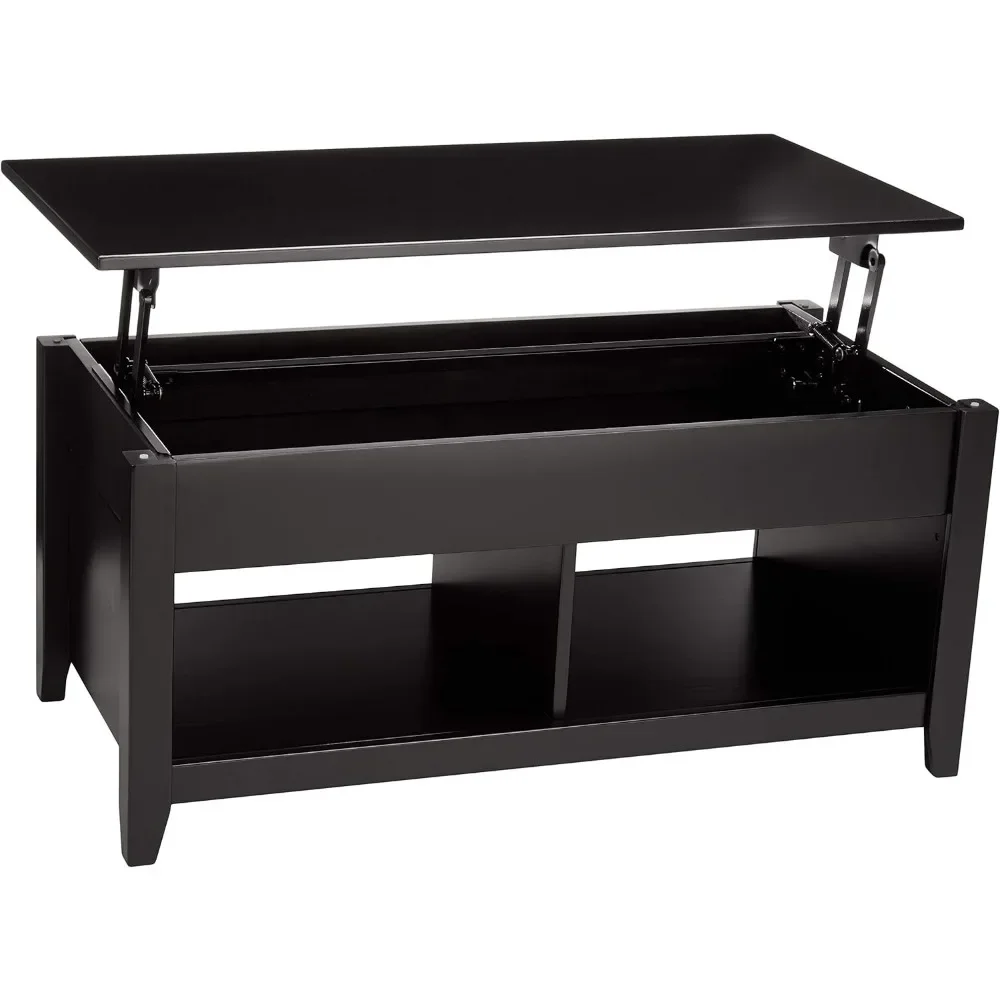 Elevating storage rectangular coffee table, black, 40 inches x 18 inches x 19 inches