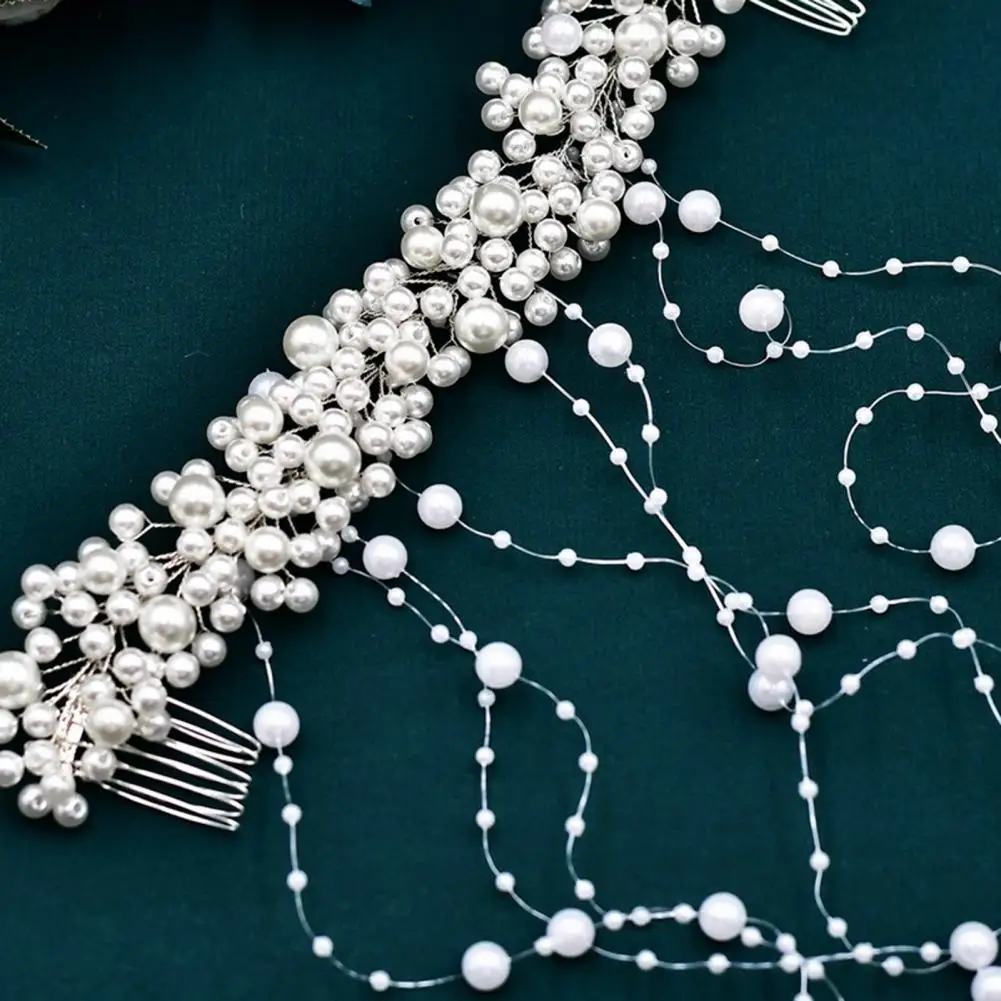 Wedding Hair Comb Faux Pearl Hair Comb Tassel Handmade Bridal Beads Fringe Headband Wedding Bride Headpiece Women Jewelry