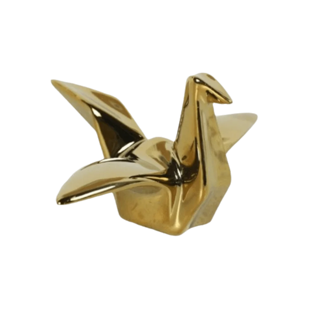 Ceramic Material Ceramic Crane Figurine Gold Accent Geometric Design Origami Bird Statue Modern Style Porcelain Craft