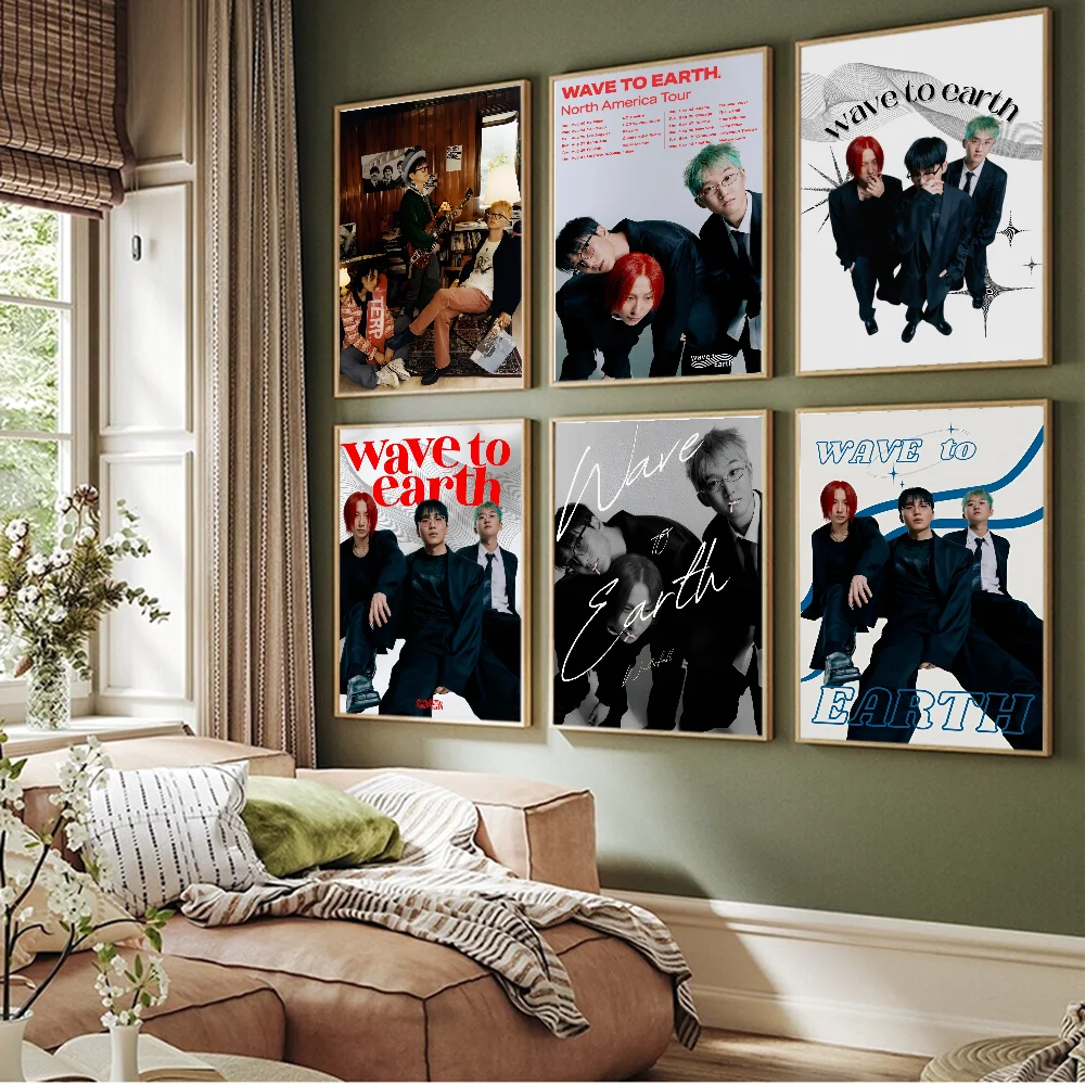 ملصق فني للموجة إلى الأرض ، مطبوعات ورقة بيضاء ، أعمال فنية ذاتية اللصق ، ديكور منزلي #6