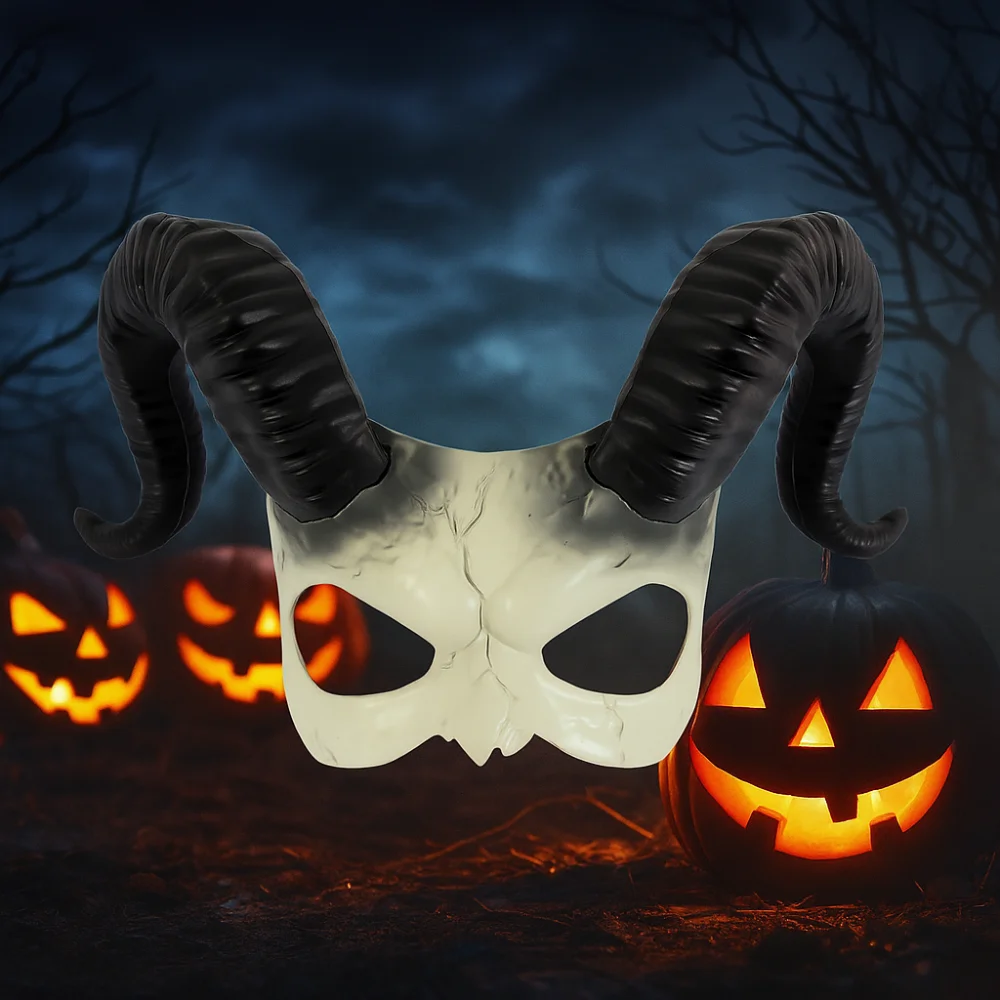 

Creative Animal Halloween Mask Plastic Half Face Sheep Horn Mask Cosplay Supplies Party Props Demon Mask Women