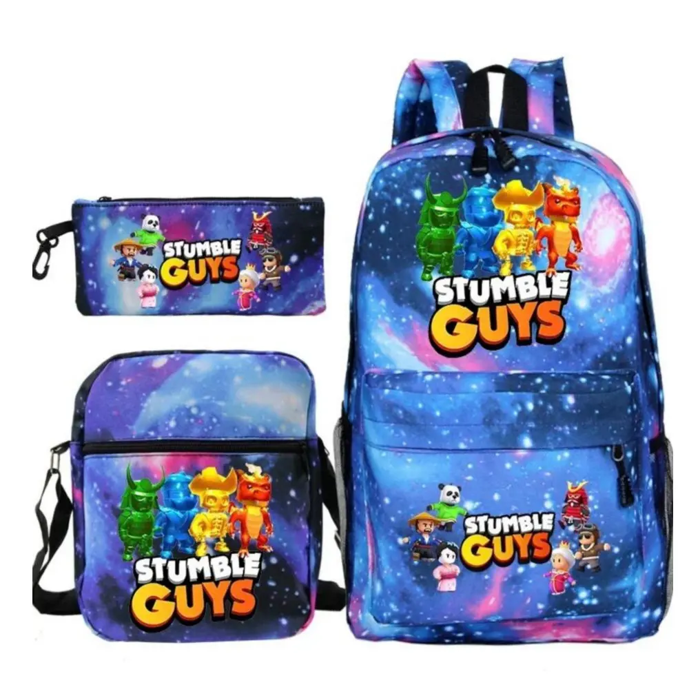 

3pcs Set Stumble Guys Print Backpack Kids Daily Bookbag Cartoon School Bags for Boys Girls Children Knapsack Travel Backpacks