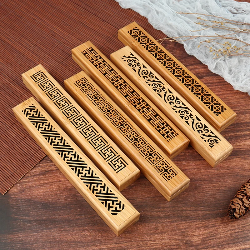 Bamboo Wooden Incense Stick Holder Burning Joss Insence Box Burner Ash Catcher