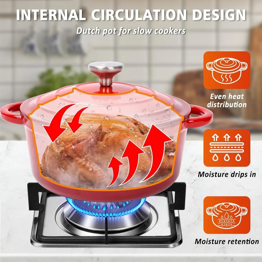 طقم أواني طهي من الحديد الزهر المطلي بالمينا مكون من 7 قطع للمطبخ المنزلي: أفران هولندية مقلاة مع أغطية بتصميم عالي التحمل مطلي بالسيراميك #6