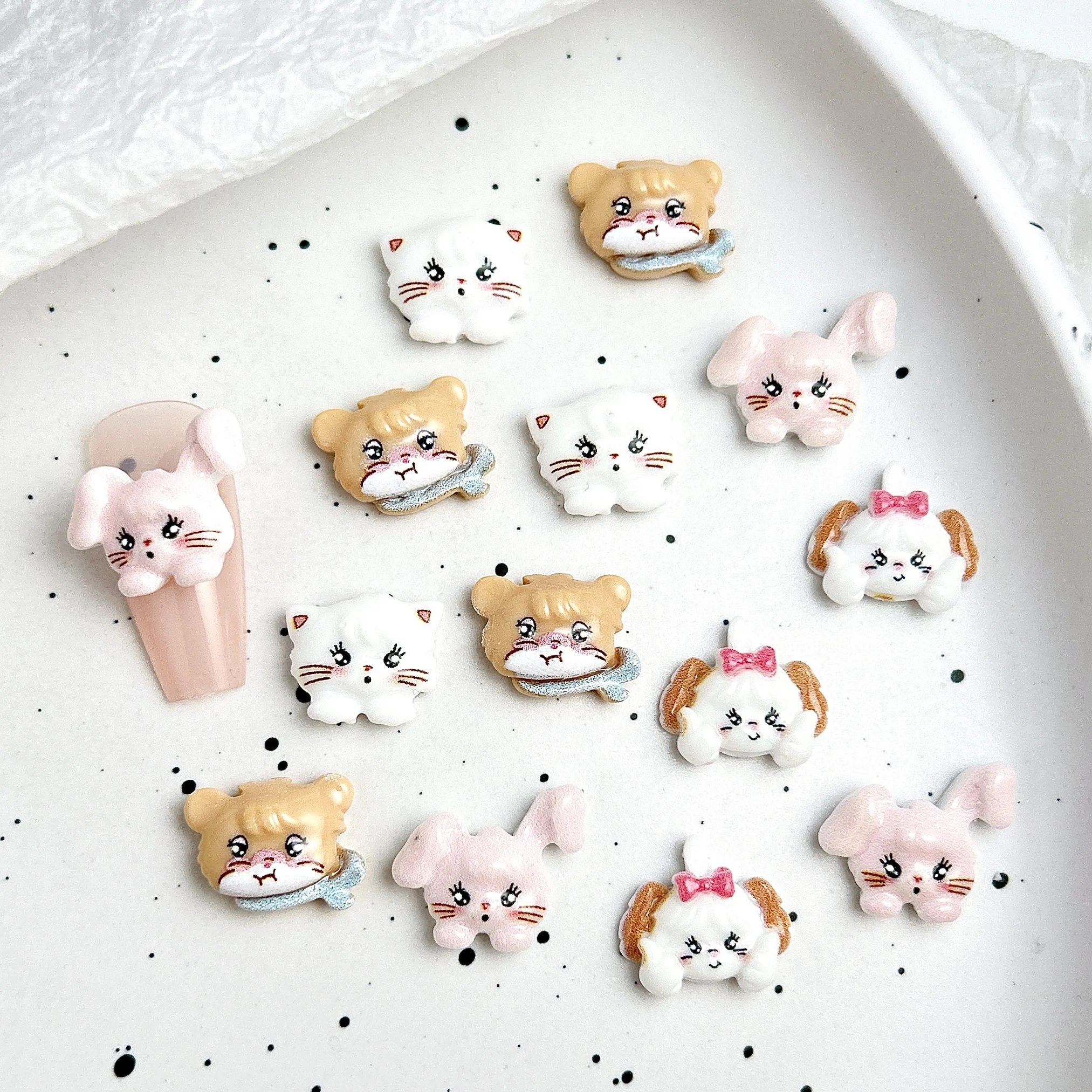 30PCS Kawaii Cartoon Cat Resin Nail Charms Adorable Luminous Colorful Rabbit Nail Art Accessories for DIY Hairpin Nails Crafts
