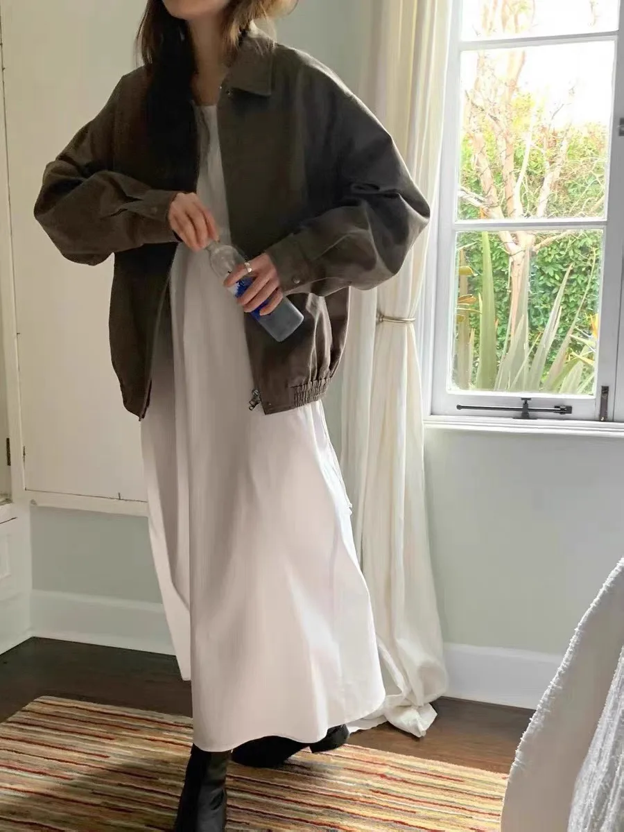 Once rétro cuir Jaet femmes automne nouveau Simple Vintage trajet haut ample manteau jeune femme Faion