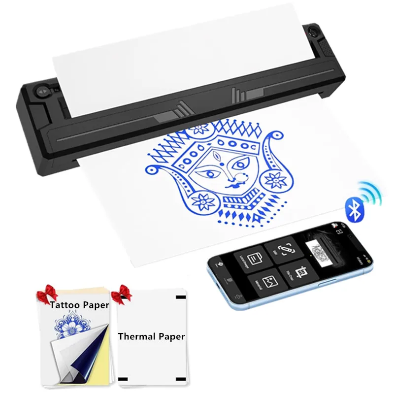 Tattoo Artists&Reginners A4 Tattoo Printer Portable Wireless Bluetooth Thermal Tattoo Stencil Printer Compatible with Phone&PC