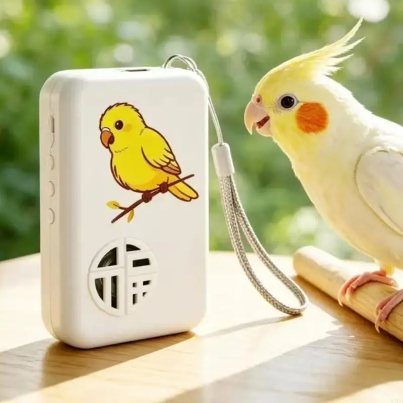Hanging Bird Interaction Toy Rechargeable Sound Device for Pet Bird, Learning Machine Toy with Side Button Control for 87HA