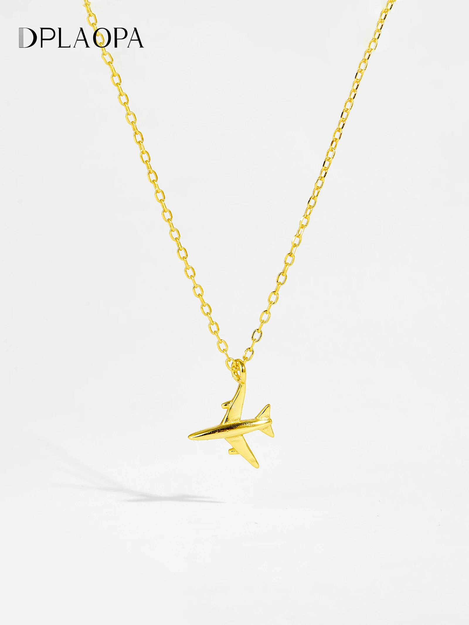 

DPLAOPA Women 925 Sterling Silver Gold Airplane Shaped Plain Pendant Long Chain Necklace Trendy Fine Simple Rock Punk Jewelry