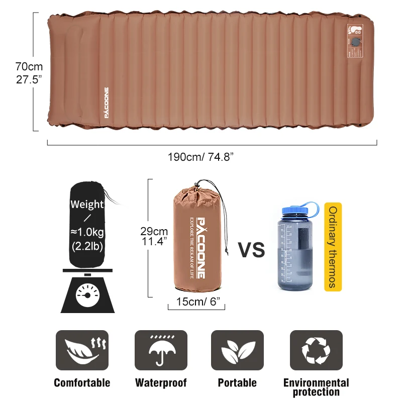 PACOONE Ultralight Self-inflating Air Mattress Sleeping Pad Splicing Inflatable Bed Beach Picnic Mat Camping Tent Air Cushion