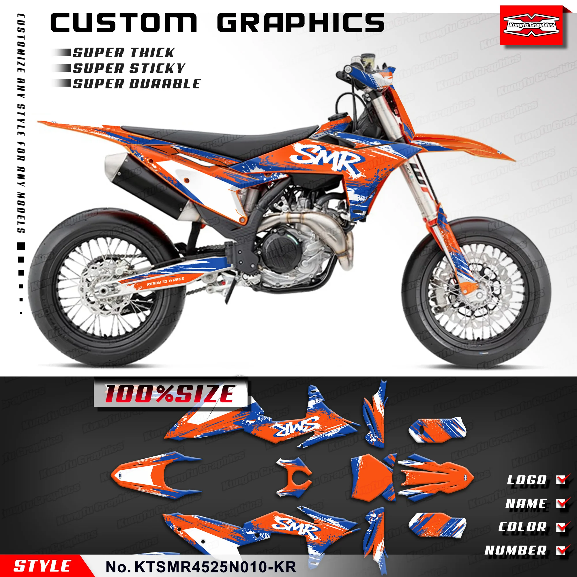 KUNGFU GRAPHICS Custom Racing Graphics Stickers Complete for 2025 2026 KTM 450 SMR 450SMR SMR 450 SMR450 Laminated Decal Restyle